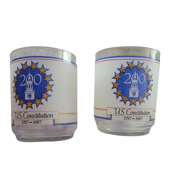 Vintage US Constitution 200th Anniversary We the People Frosted Glasses set of 2 - Picture 1 of 8